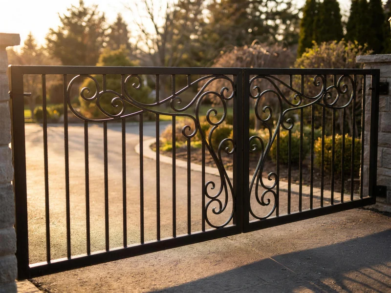 Custom ornamental iron driveway gate